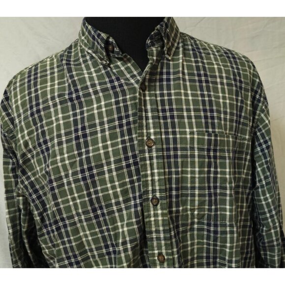 Eddie Bauer Mens Large Reg Green Plaid Heavyweight Button Down Long Sleeve Shirt - Picture 2 of 10